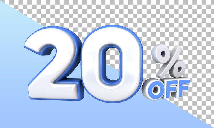 PSD 20% de desconto no preço de venda 3d para composição