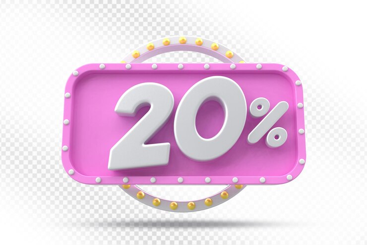 PSD 20% de descuento en la etiqueta rosa en 3d