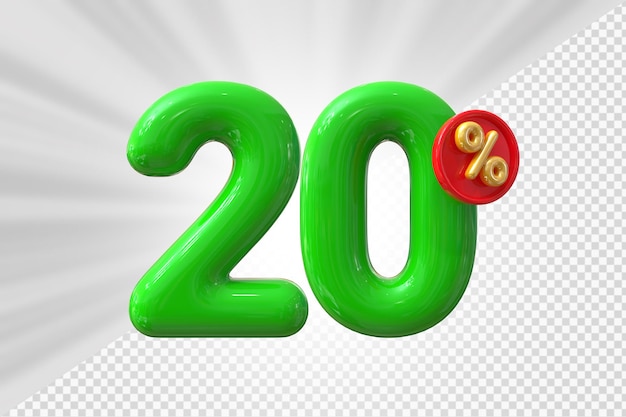20% de descuento en el globo verde número 3D