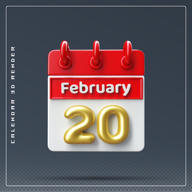 20. Februar Kalendersymbol 3D-Rendering