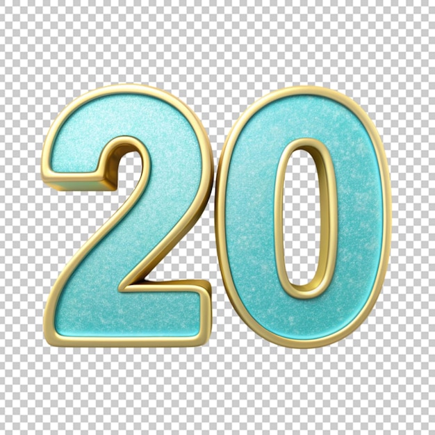 20 isolierte Zahlen auf durchsichtigem Hintergrund
