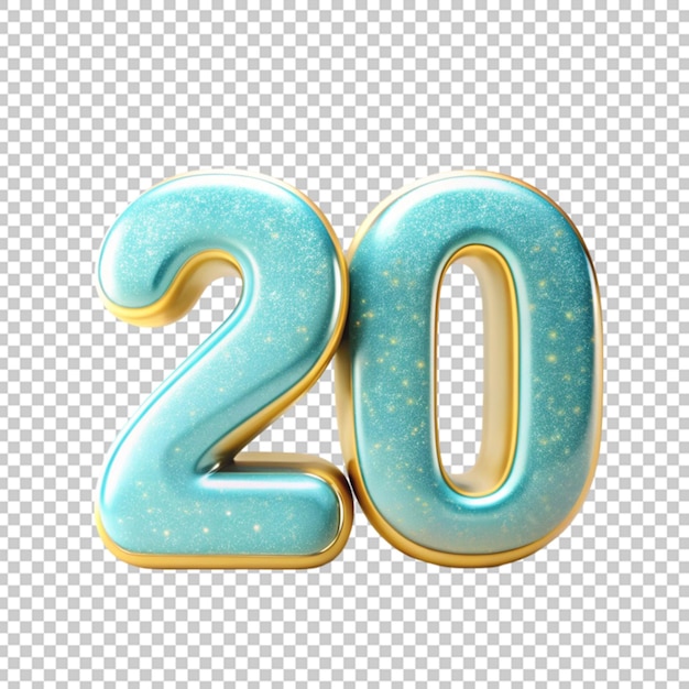 20 isolierte Zahlen auf durchsichtigem Hintergrund