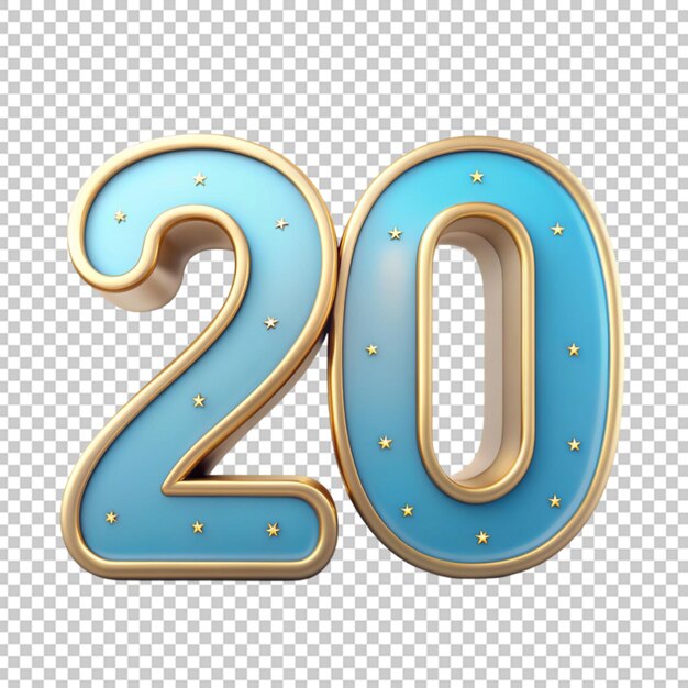 20 isolierte Zahlen auf durchsichtigem Hintergrund