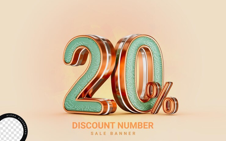 20 per cento di sconto vendita banner effetto oro 3d concetto di rendering per lo shopping marketing offerta cash back