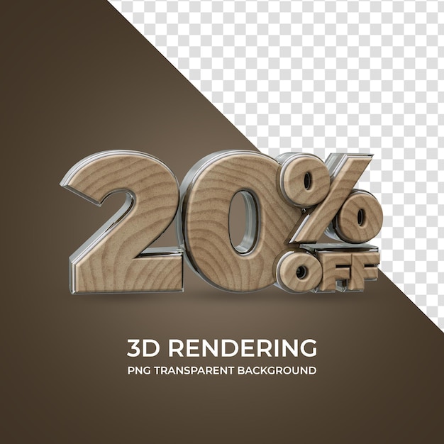 20 Pour Cent De Réduction Sur Le Rendu 3d Isolé Sur Fond Transparent Style Bois