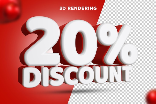 PSD 20 prozent rabatt 3d-rendering textkomposition alpha-hintergrund psd