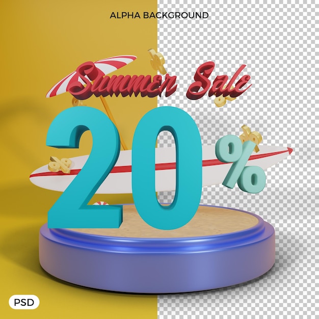 20 prozent sommerrabattangebot 3d-rendering