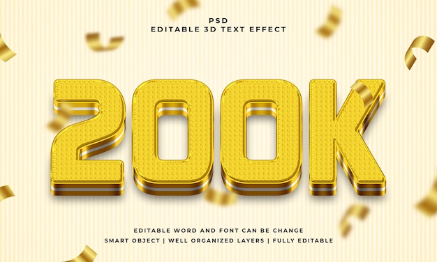 200k Follower 3D bearbeitbarer PSD-Texteffekt mit Hintergrund