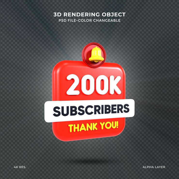200K million subscribers 3d rendering post 200K celebration 200K million subscribers thank you