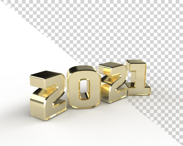 2021 ano novo ouro 3D render alfabeto objeto isolado