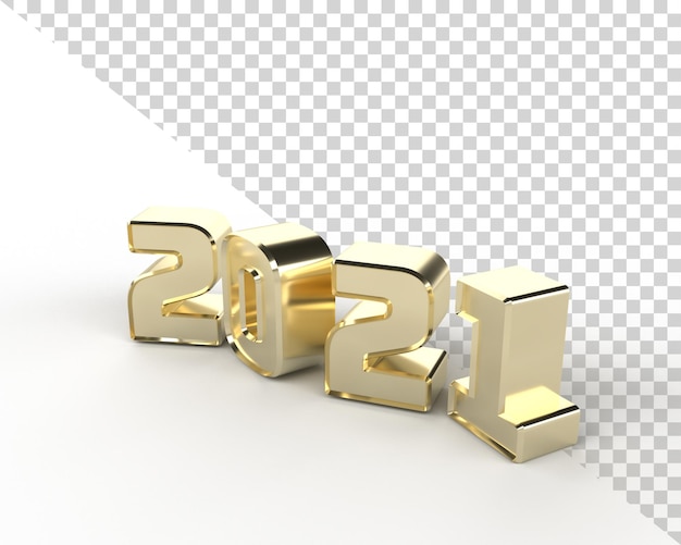 2021 nouvel an or 3D render alphabet objet isolé