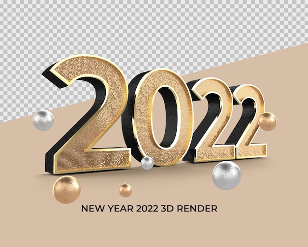 2022 3D rendering number Gold Style with elements