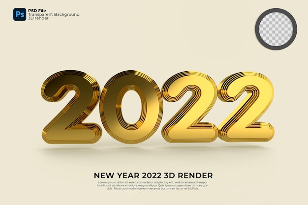 PSD 2022 ano novo 3d render ouro