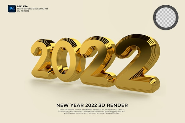 PSD 2022 ano novo 3d render ouro