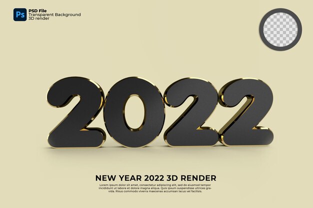 2022 año nuevo 3d render oro