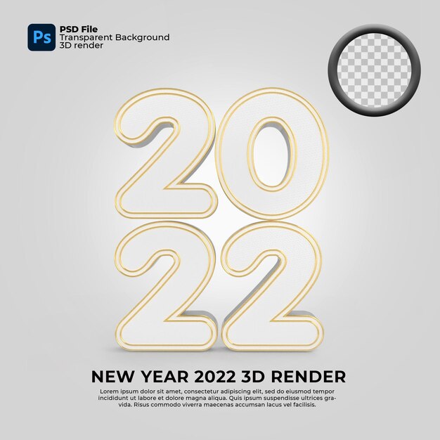 2022 año nuevo 3d render oro