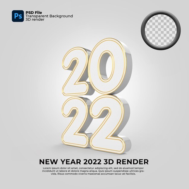 2022 año nuevo 3d render oro