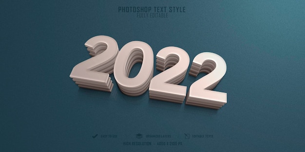 PSD 2022 design de modelo de efeito de estilo de texto 3d de ano novo