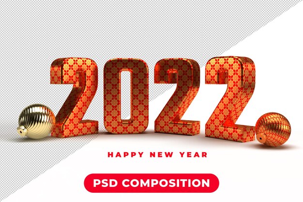 PSD 2022 letras en negrita doradas 3dillustration aislado