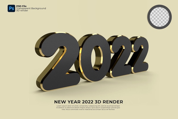 2022 neues Jahr 3d render gold