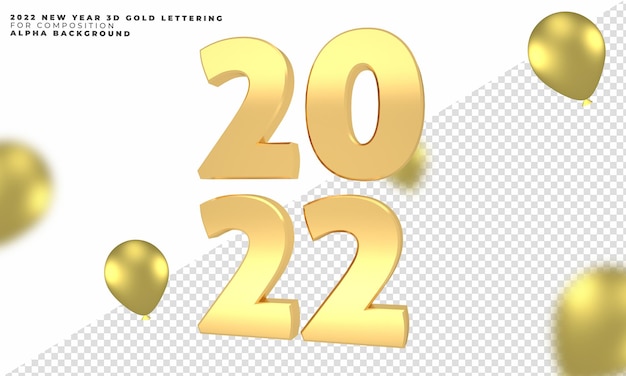 PSD 2022 neues jahr 3d render schriftzug gold