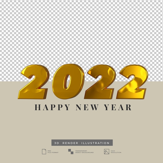 2022 texto feliz año nuevo oro 3d render
