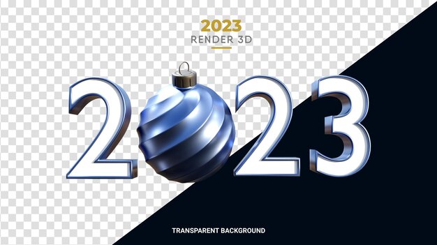 PSD 2023 3d con bola de navidad render textura azul brillante el feliz año nuevo y diseño de navidad