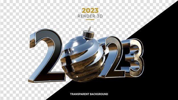 PSD 2023 3d avec boule de noël rendu texture chrome brillant la bonne année et la conception de noël