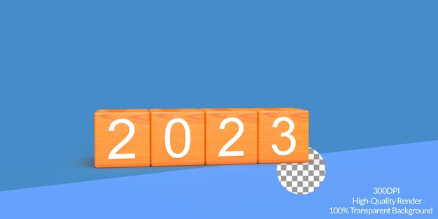2023 3D-Rendering auf Würfeln hochwertige Illustration für ein frohes neues Designkonzept