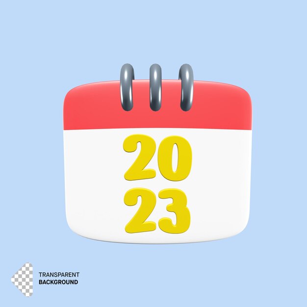 2023 año en calendario con diseño de renderizado 3d