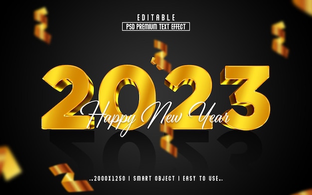 2023 Bonne année 3d Style d'effet de texte modifiable avec fond Premium