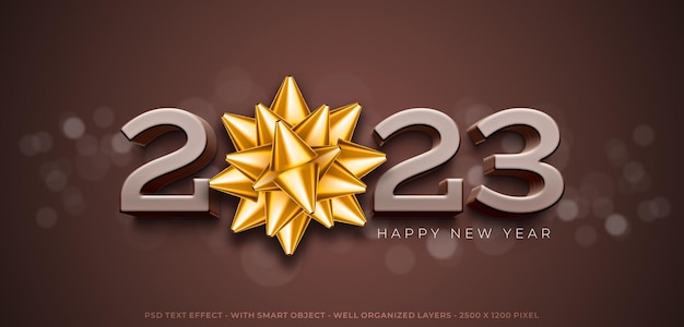 2023 feierdesign mit goldenen bandblumen zwischen den zahlen und bearbeitbarem zahleneffekt im 3d-stil