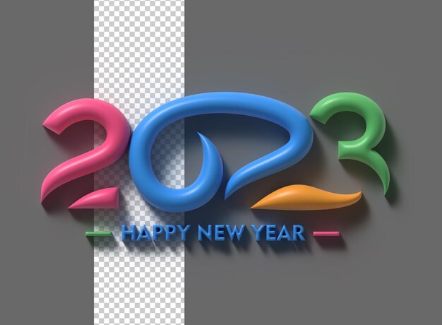 PSD 2023 feliz ano novo 3d renderização texto tipografia design banner cartaz ilustração 3d