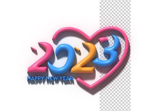 PSD 2023 feliz ano novo 3d renderização texto tipografia design banner cartaz ilustração 3d