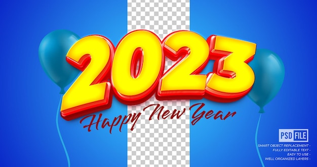2023 feliz ano novo efeito de texto estilo 3d editável