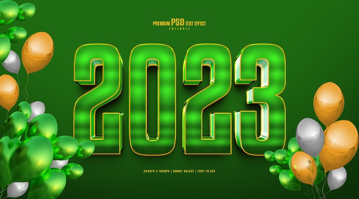 PSD 2023 feliz año nuevo 3d efecto de texto psd premium editable