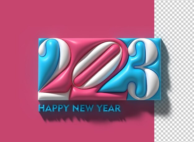 2023 feliz año nuevo 3d render texto tipografía diseño banner póster ilustración 3d