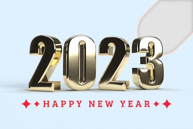 2023 Goldener Dekorationsurlaub auf transparentem Hintergrund. Goldene Ziffer 2023