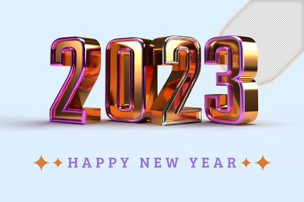 2023 Goldener Dekorationsurlaub auf transparentem Hintergrund
