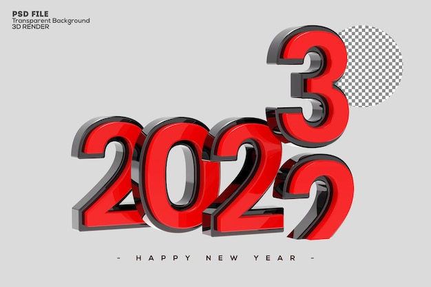 2023 Neujahr 3D-Rendering isoliert auf transparentem Hintergrund