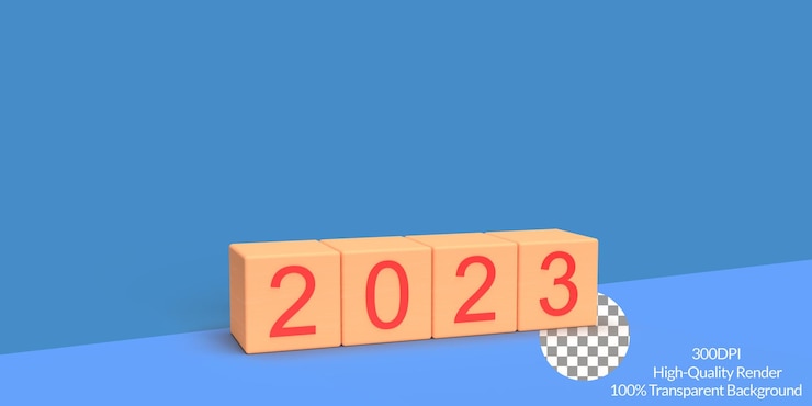 PSD 2023 representación 3d en cubos ilustración de alta calidad para el concepto de diseño de feliz año nuevo