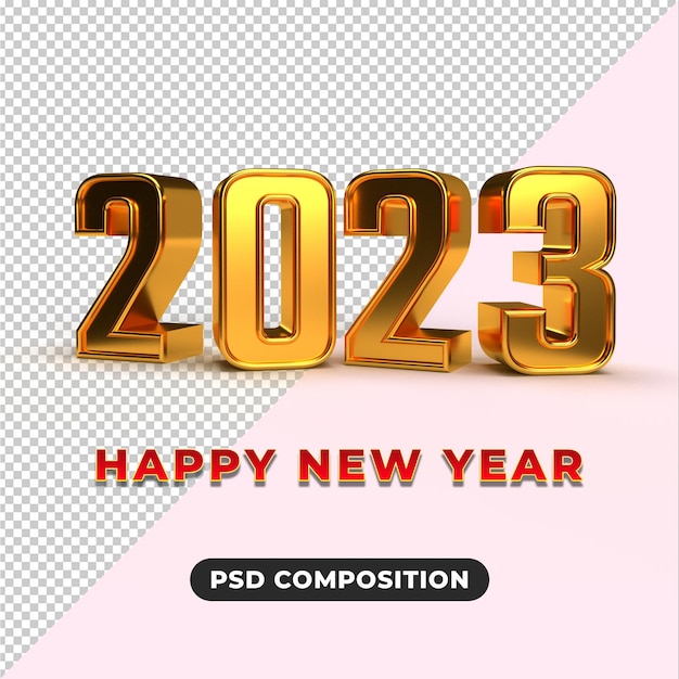 2023 vacanze di decorazione dorata su sfondo trasparente.
