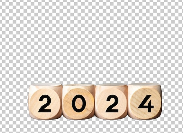 PSD 2024 0n cube de blocs de bois pour la préparation de la nouvelle année
