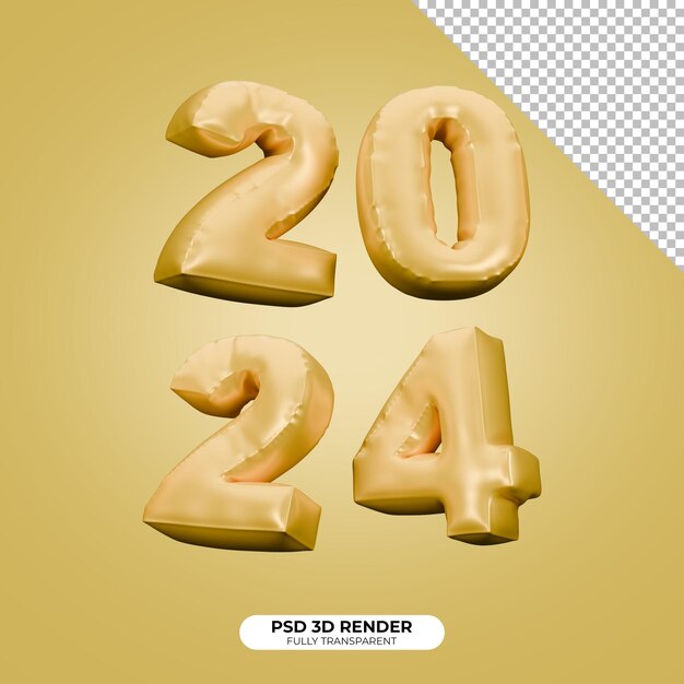 PSD 2024 3d inflar balão texto ouro