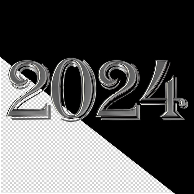 2024 año nuevo plateado 3d