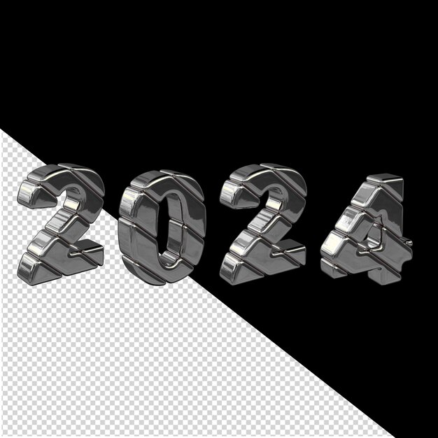 2024 año nuevo plateado 3d