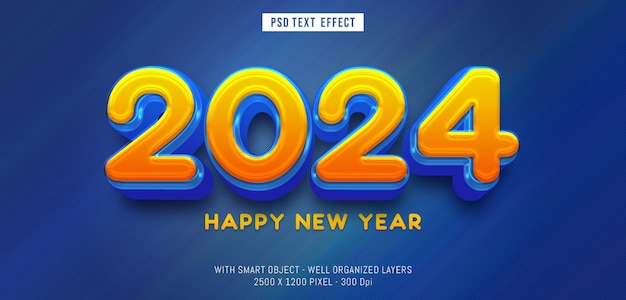 2024 editable text effect 3d style with a blue and orange gradient color theme