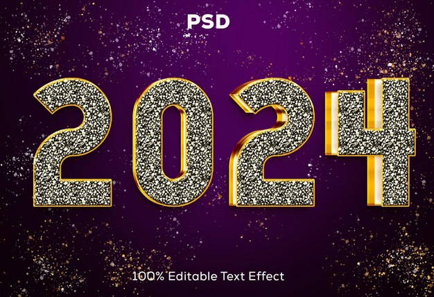2024 efecto de texto 3d de lujo dorado