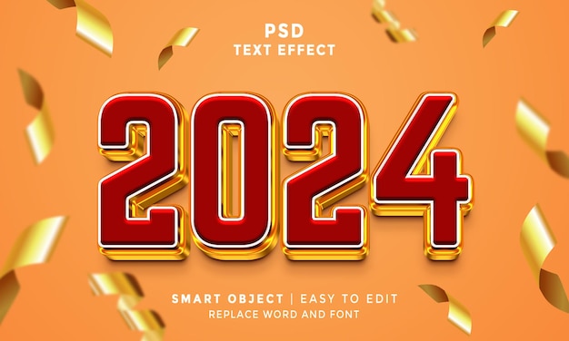 2024 happy new year 3d text effect fully editable in photoshop psd
