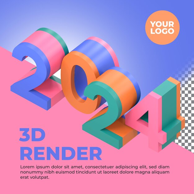 2024 mockup de cartão de saudação renderizado em 3d colorido